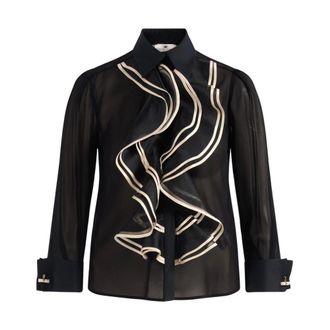 Elisabetta Franchi Camisa de Georgette con Volantes - Blouses & Shirts - Mujer - Negro - XL