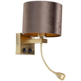 QAZQA Cl&aacute;sico/antiguo L&aacute;mpara De Pared Bronce Con Pantalla De Terciopelo Marr&oacute;n 18cm - Brescia Textil /acero /terciopelo Redonda Adecuado Para Led Max. 1 X 