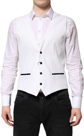 Dolce & Gabbana White Sequined Dress Formal Waistcoat Mens Vest
