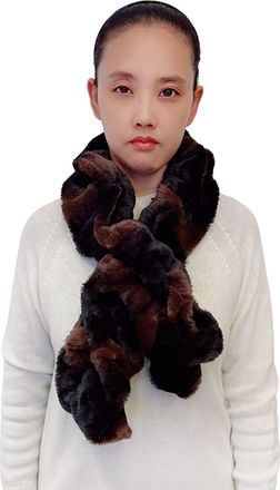 Lina & Lily Elastic Ruffle Faux Fur Womens Winter Pull-through Scarf Neck Warmer (Black & Brown)