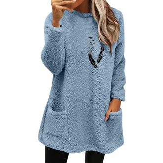 Generic Deals of The Day Sale Prime Tunic Sweatshirt for Women UK Womens Winter Coat Loose Wool Jacket Long Sleeved Jumper With Pockets Plus Size Holiday Wome
