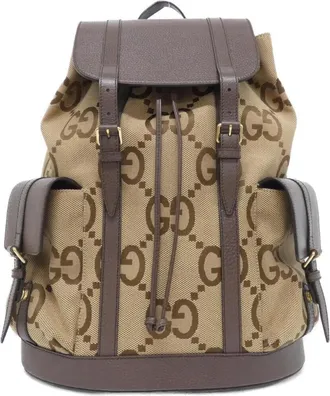 Gucci Brown Camel Gg Canvas Leather Backpack (Pre-Owned)