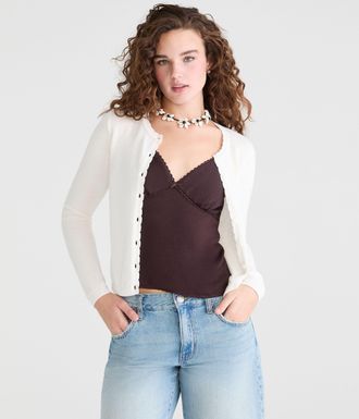 A&eacute;ropostale Scalloped Crew Cardigan