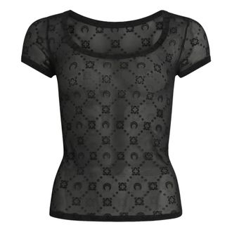 Marine Serre Blouses, female, Black, Size: M Moonogram Mesh Flock SS Roundneck T-Shirt