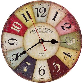 OEM Reloj De Pared De Madera Vintage Colorido, P&eacute;ndulo Silencioso, Esfera Redonda Retro, Decoraci&oacute;n R&uacute;stica De Estilo Toscano Para Sala De Estar, Dormitor