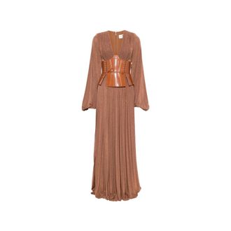 Elisabetta Franchi Pleated Lace-up Maxi Dress