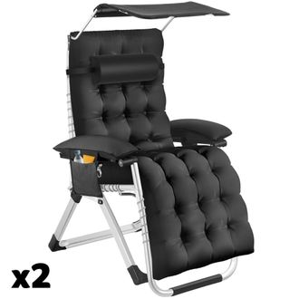 TecTake 2 tumbonas plegables con techo solar ajustable y mesa auxiliar, negro