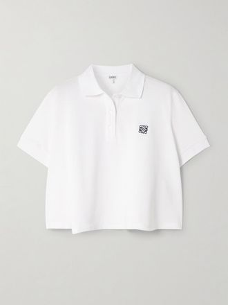Loewe Polo Cropped In Cotone Piqué Con Logo Ricamato - Bianco