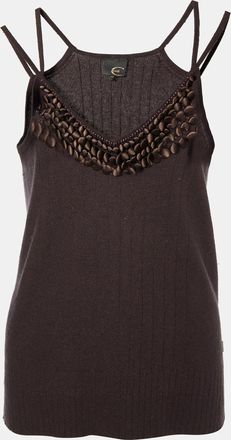 Just Cavalli Brown Silk Knit Button Embellished Tank Top
