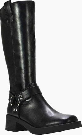 XY London Womens XY London Womens/Ladies Roma Knee-High Mid Block Heel Western Boots - Black - Size: 6
