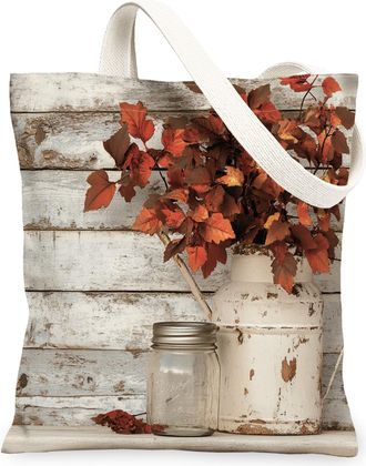 Generic Spring Coleus Flower Canvas Tote Bag for Shopping 13x15, Farmhouse Rustic Florals Reusable Grocery Print Pattern Bag for Women, Country Beach Aestheti