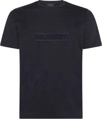 Peuterey Blauw Logo T-shirt met Reli&euml;f - Heren - T-shirts - Blauw - 2XL - Katoen - Tops