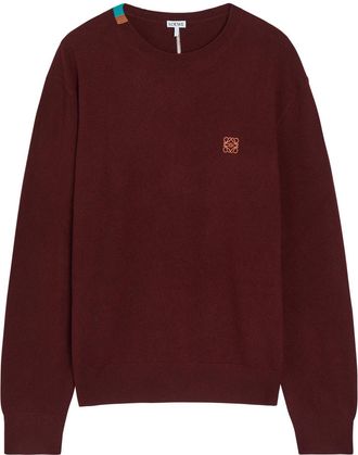 Loewe Anagram-embroidered Wool-blend Jumper - Burgundy - XL