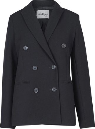 ottod'Ame Dubbelrijige twill jas met gewatteerde schouders - Dames - Blazers - Zwart - L - Polyester - Jassen