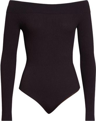 Alaia Sculpting Rib Off the Shoulder Bodysuit in Aubergine at Nordstrom, Size 2 Us