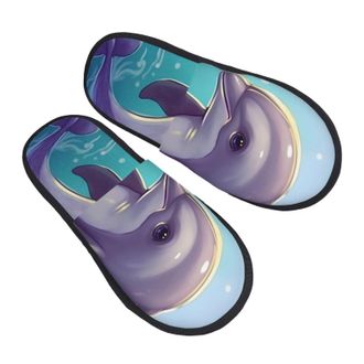 Generic Fleece Slippers Cute Sea Animal Dolphin Furry Slipper Portable Anti-Slide Slipper For Hotel Women Indoor M