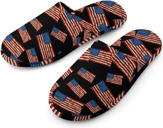 Generic Distressed U.s. Flag Mens Cotton Slippers Memory Foam Comfort House Shoes Winter Indoor Slipper for Hotel Casa Spa
