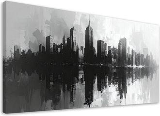 Feeby Cuadro Sobre Lienzo, Edificios De Ciudad En Blanco Y Negro Imitaci&oacute;n De Pintura, 120x60