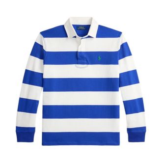 Polo Ralph Lauren Polo Shirts, male, Blue, Size: XL Striped Cotton Long-Sleeve Polo