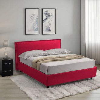 Dmora Cama Francesa Broni, Colch&oacute;n Incluido, Hecho En Italia, Rojo