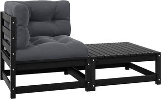 vidaXL Set De Muebles De Jard&iacute;n 2 Pzas Con Cojines Madera Pino Negro Vidaxl