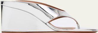 Alaia 90mm Metallic Leather Wedge Thong Sandals