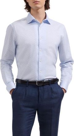 Bugatchi Alvin Shaped Fit Geo Print Button-Up Shirt in Ice at Nordstrom, Size Xx-Large