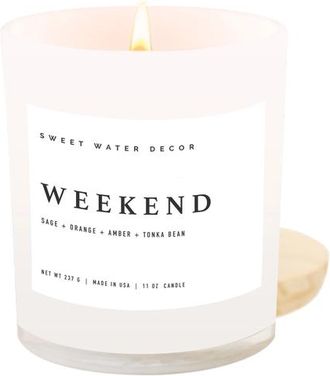 Sweet Water Decor 11oz White Jar Candle - Woods & Earthy Scents in Weekend at Nordstrom