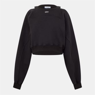 Off-white Dames Off White Cropped Relaxed Fit Crewneck Sweatshirt in Zwart/Wit