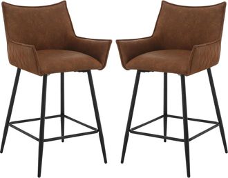 Woltu 2x Taburetes De Bar Modernos En Pu Con Asiento Acolchado Suave Reposabrazos Respaldo Y Base De Reposapi&eacute;s De Metal Para Comedor Cocina Marrone - Woltu