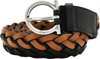 Ferragamo Braided Two-Tone Calfskin Gancini Belt, Size 105 cm
