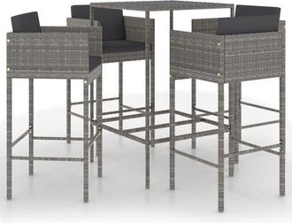 vidaXL Set Muebles De Bar Jard&iacute;n 5 Pzas Y Cojines Rat&aacute;n Sint&eacute;tico Gris Vidaxl