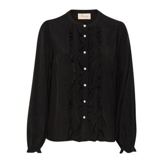 Cream Pitch Black Long Sleeve Blouse with Ruffles - female - Cream - Shirts - Black - S - Blouses & Shirts