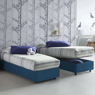 Talamo Italia Dmora - Cama Individual Dgalle, Cama Contenedor Con Revestimiento De Tela, 100% Made In Italy, Apertura Frontal, Adecuado Para Colch&oacute;n Cm 90x200, Azul
