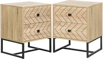 HOMCOM Conjunto De 2 Mesitas De Noche Mesillas De Noche Con 2 Cajones Y Patas De Metal Estilo Moderno Para Dormitorio Sal&oacute;n Oficina 48x39,5x60 Cm