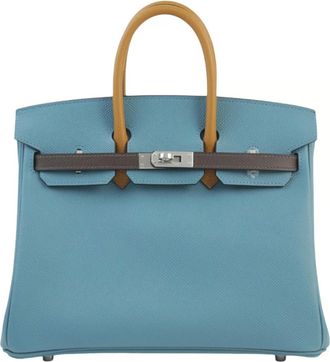 Herm&egrave;s Epsom Tricolour Bleu Jean Ecorce Sesame Birkin 25cmw with Palladium Hardware