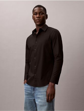 Calvin Klein Mens Tech Stretch Slim Button-Down Shirt - Black - XL