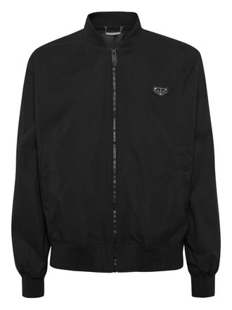 Philipp Plein logo-appliqu&eacute; bomber jacket - men - Polyester/Polyester - XXXXL - Black