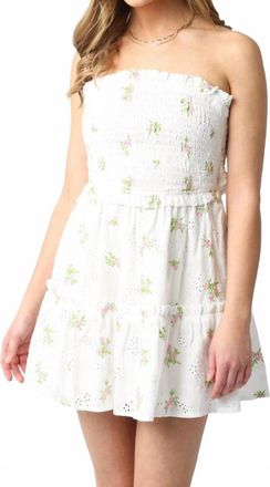 Olivaceous Kendra Strapless Floral Dress In White/pink