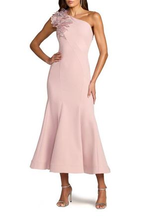 Mac Duggal One Shoulder Crepe Trumpet Midi Dress in Rose at Nordstrom, Size 12