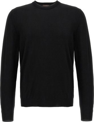 Zanone Fine Knit Black Crewneck Sweater With Fitted Silhouette