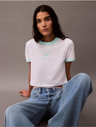 Calvin Klein Jeans Calvin Klein Womens Logo Graphic Cropped Classic T-Shirt - White - XS