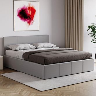 Home Discount Vida Designs Lisbon King Size Ottoman Leather Bed Frame UKFR Fabric in Grey
