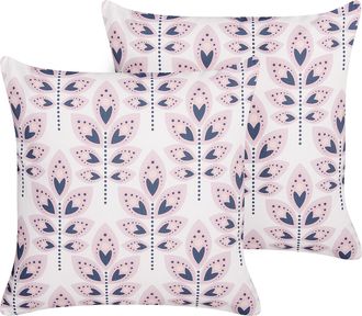 Beliani Beliani - Conjunto De 2 Cojines De Jard&iacute;n Almohada De Exterior 45 X 45 Cm Poli&eacute;ster Motivo Hojas Beige Torretta