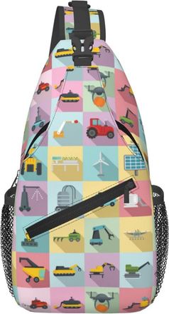 Generic Farming Robot Icons Set Flat Style Cross Body Bag Anti Theft Shoulder Bag Adjustable Crossbody Bags For Traveling Sports Camping