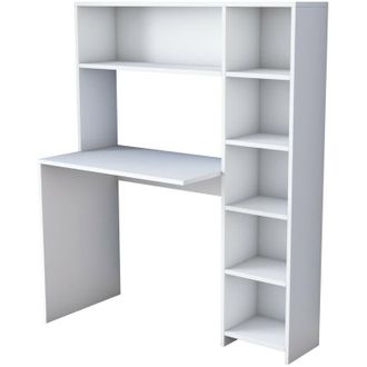 Asir Group LLC Scrivania Bianca con Libreria e Spazio di Archiviazione, Dimensioni 113,2x141,8x40 cm, Ideale per Ufficio Compatto o Camera Studentesca