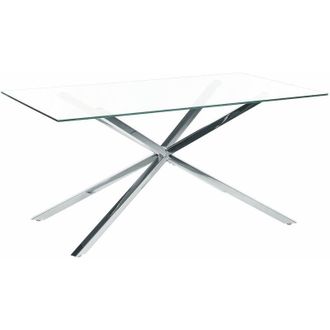 Beliani Beliani - Tavolo da pranzo rettangolare con piano in vetro temperato trasparente 160 x 90 cm gambe in argento Cora