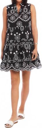 Karen Kane Sleeveless Eyelet Mini Dress In Black With Off White
