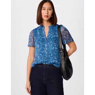 Whistles Ditsy Floral V Neck-Blouse in Teal/multi at Nordstrom, Size 10