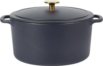 Sur la table Millau 5.5 Quart Enameled Cast Iron Dutch Oven with Lid in Matte Marine with Rose Gold Knob